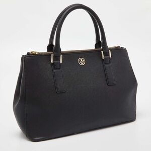 TORY BURCH Black Leather Double Zip Robinson Tote